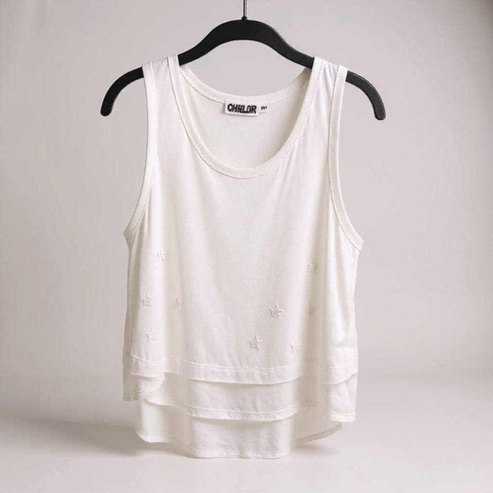CHRLDR Mock Layered Sleevless Tank Top with Star Cutouts